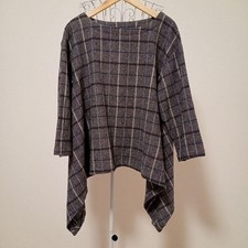 Nest Robe Wool Tweed Flare Hem Pullover Gray Check Soft Quality Fabric