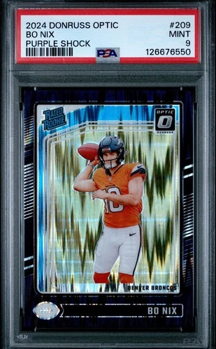 2024 Panini Donruss Optic Bo Nix #209 Purple Shock Prizm Denver Broncos RC PSA 9