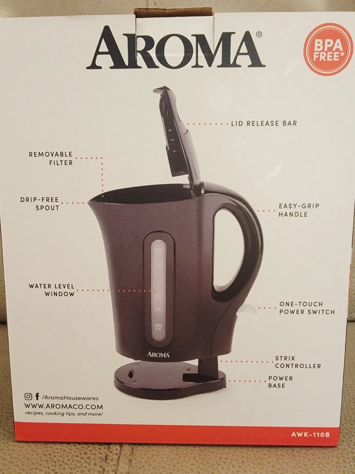 Hervidor eléctrico Aroma 7 tazas funcionamiento con un toque 1,7 L AWK-110B nuevo caja abierta Foto 4 de 4