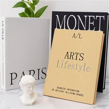 Aesthetic Decorative Books for Home Decor - Set of 3 Linen Fake A-Dark Blue 