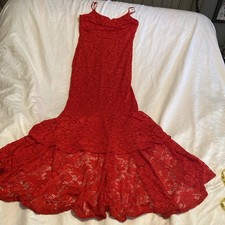 FASHION NOVA Looking At You Ruffle Lace Like Maxi Dress In Red XL Long, Straps