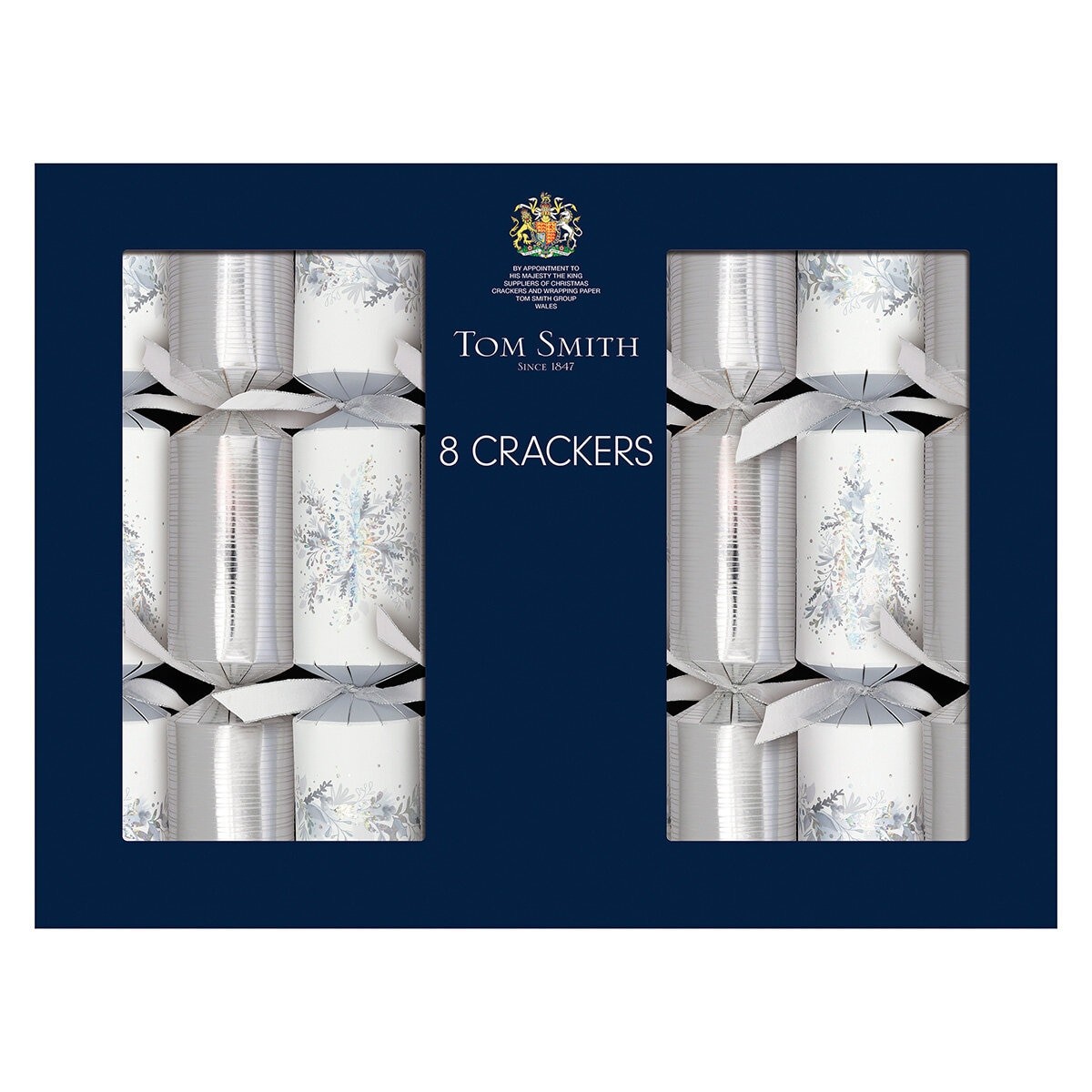 Tom Smith Christmas Crackers 8 Pack 14"" Traditional Xmas Party Silver