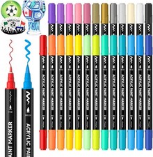 25 Colors Dual Tip Acrylic Paint Markers, Brush Tip and Fine Tip Acrylic Paint P
