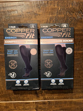 2 X Copper Fit Men's 9-12 Women's 10-13 Compression Socks Black L/XL New