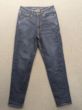 American Eagle Jeans Womens 6 Long Dark Wash Mom Jean High Rise Stretch Tapered