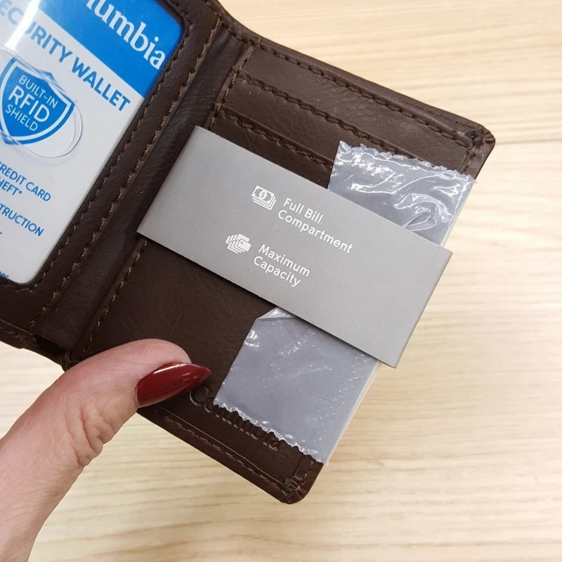 COLUMBIA Hombre Cartera Cuero Marrón Triple Máxima Capacidad RFID Foto 3 de 4