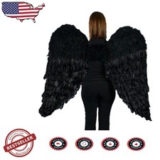 52" Adult Black Feather Angel Wings  Halo - Cosplay Theater