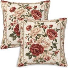 Vintage Rose Throw Pillow Covers 18X18 Set of 2 Classic Floral Decorative Cush