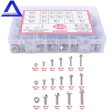 240PCS Flanged Bolts and Nuts Kit Stainless Metric M5 M6 M8 14 Most Common Sizes