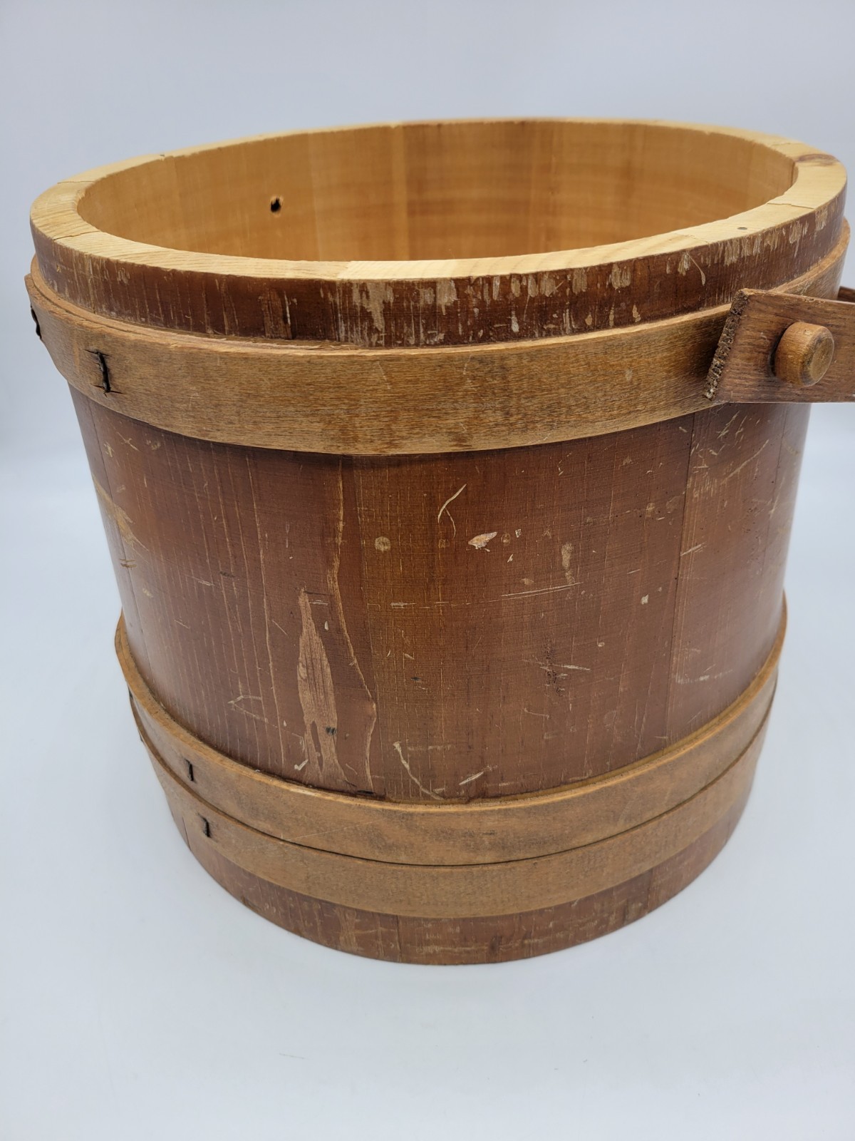 Antique Firkin Sugar Bucket with Lid and Paper Label 12" Tall