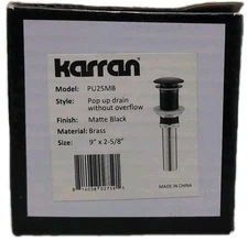 Karran USA PU25MB 9”x2-5/8” Pop-Up Drain W/out Overflow Matte Black [105]
