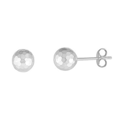 14 Karat Weißgold Kugel Ohrringe mit facettierter Struktur (7 mm)