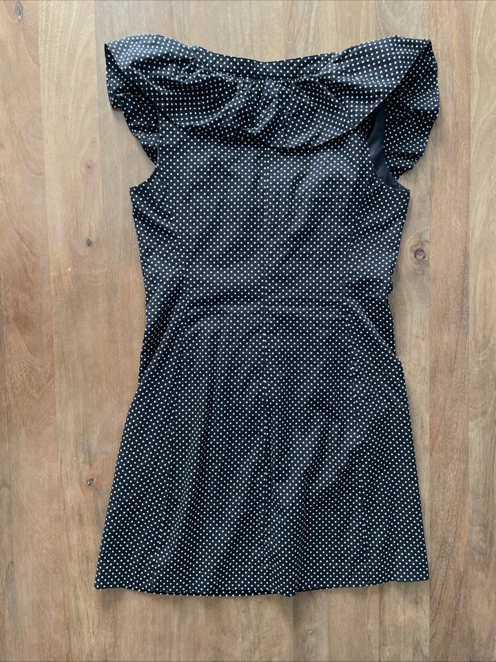 Mini Vestido Vintage Betsey Johnson Para Mujer Talla 6 Sin Mangas Lunares Volantes EE. UU. Foto 2 de 4