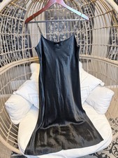 VINCE. Women's Black Satin Straight-Neck Bias Spaghetti-Strap Slip Dress SZ S/P