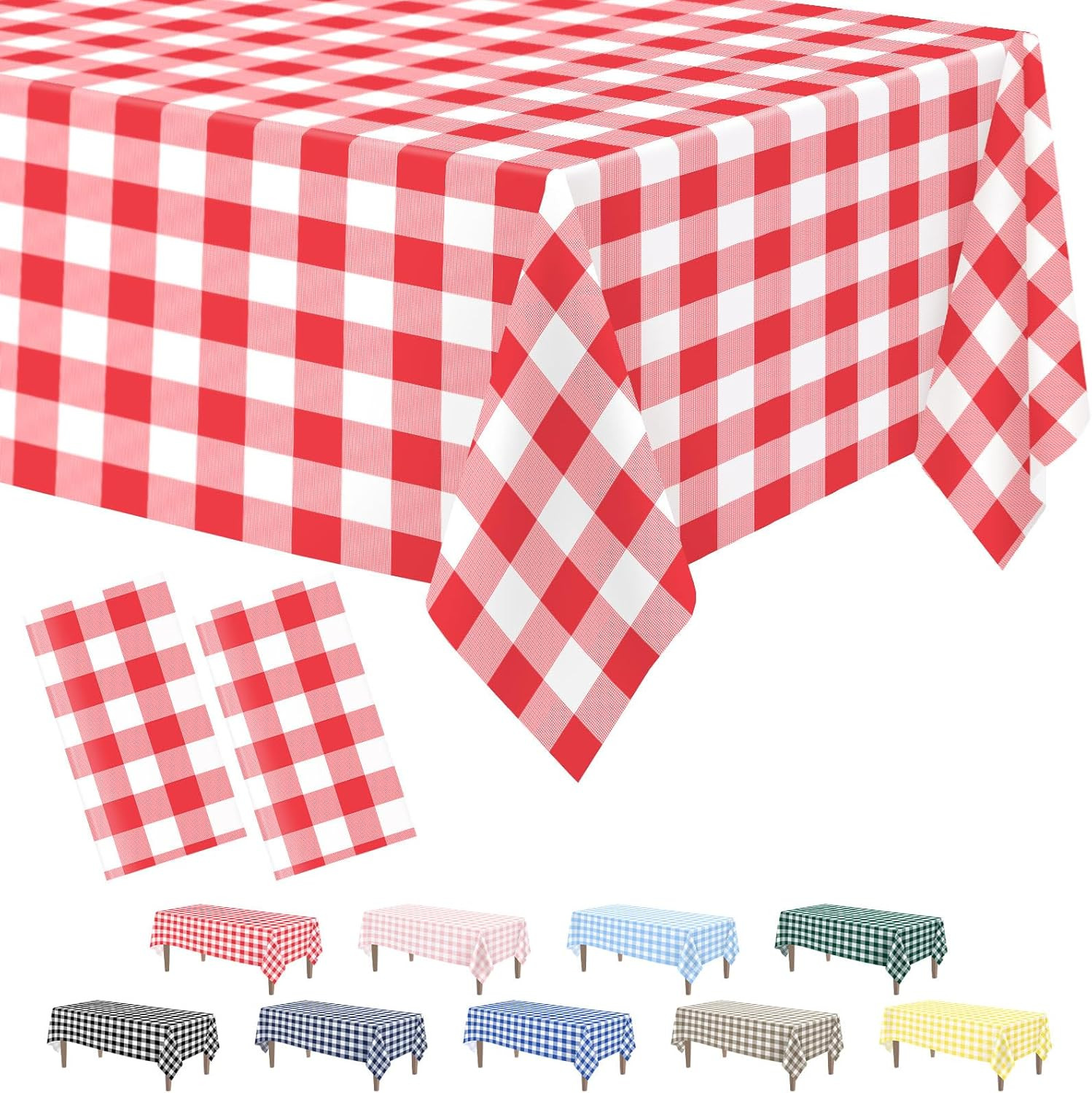 2 Pack Red Gingham Tablecloth, 54 X 108 Inches Red and White Checkered Tableclot