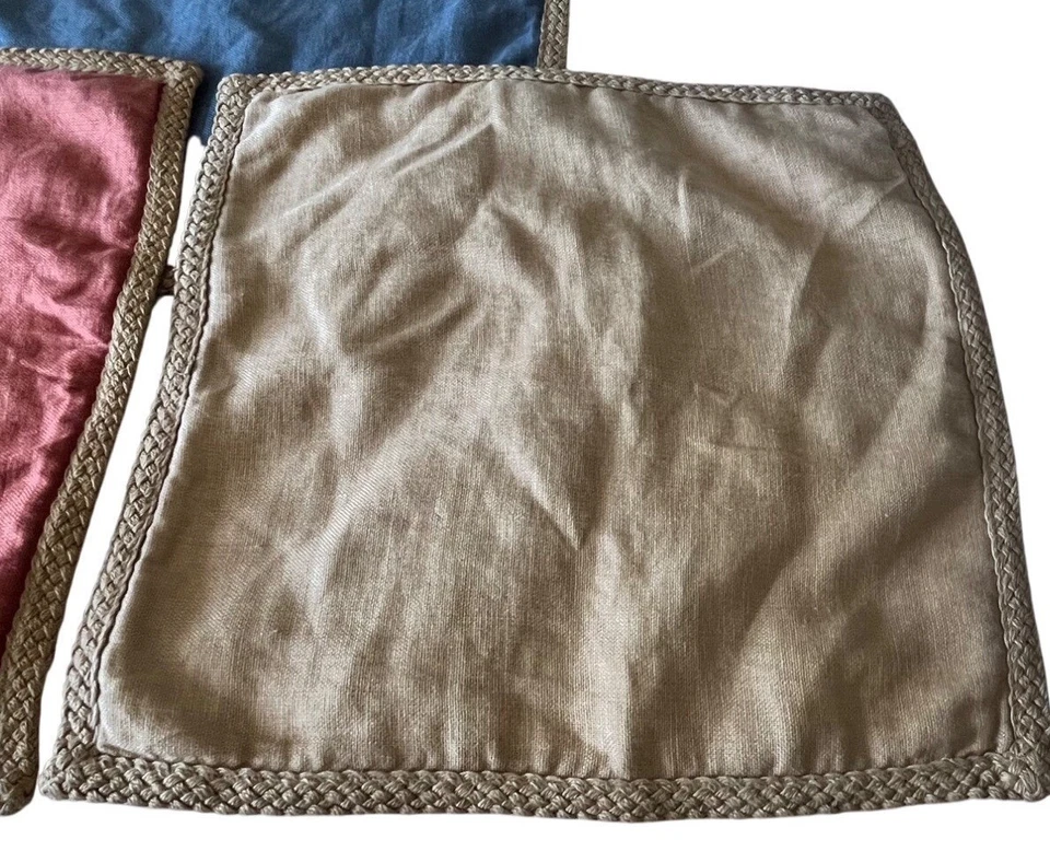 Juego de 3 fundas de almohada de lino Pottery Barn ribete tejido cremallera 20x20 otoño Foto 4 de 4