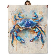 Coastal Blue Crab Blanket 40x50 in, Flannel Throw Blankets for Travel Camping...
