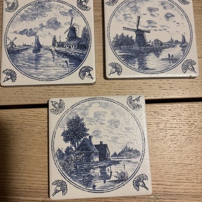 Blue And White Delft Style 4  Tiles - Set Of 3 Made In Italy