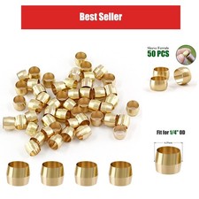 50 Pcs Brass Compression Sleeves Ferrules 1/4" Tube OD Fittings