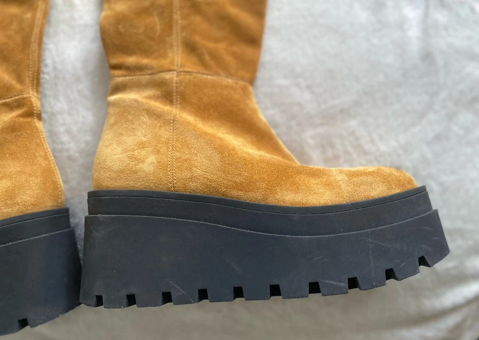 Free People London Calling Cognac Wedge Over The Knee Suede Lug Boots NWOB 8.5 - Image 4 of 4