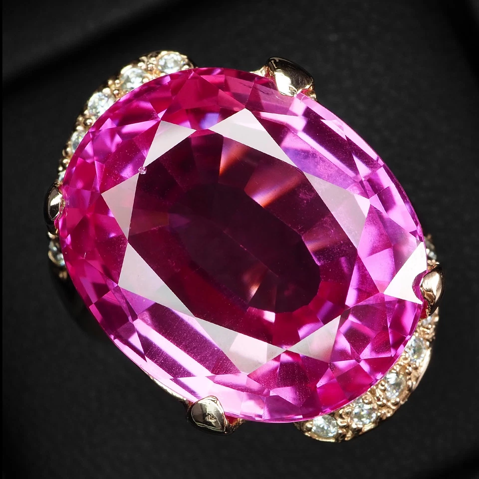 Brillantes anillos de oro rosa de plata de ley 925 de 26,15 quilates de turmalina rosa fucsia Foto 2 de 4