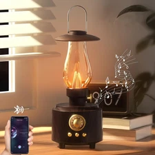 Vintage Kerosene Table Lamp with Bluetooth Speaker, Infinitely Dimmable Recha...