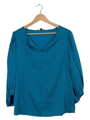Markenlos Damen Bluse Gr. 42 XL Petrol Elegant 3, 4-Arm V-Ausschnitt
