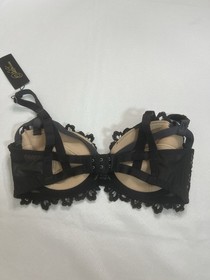 Dita Von Teese Bra Dahlia Balconette Underwired Lace Strappy Cage Black 32DD