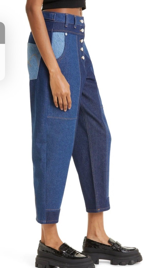 Farm Rio Patchwork Jean Blue Multi Patch High Wai… - image 4