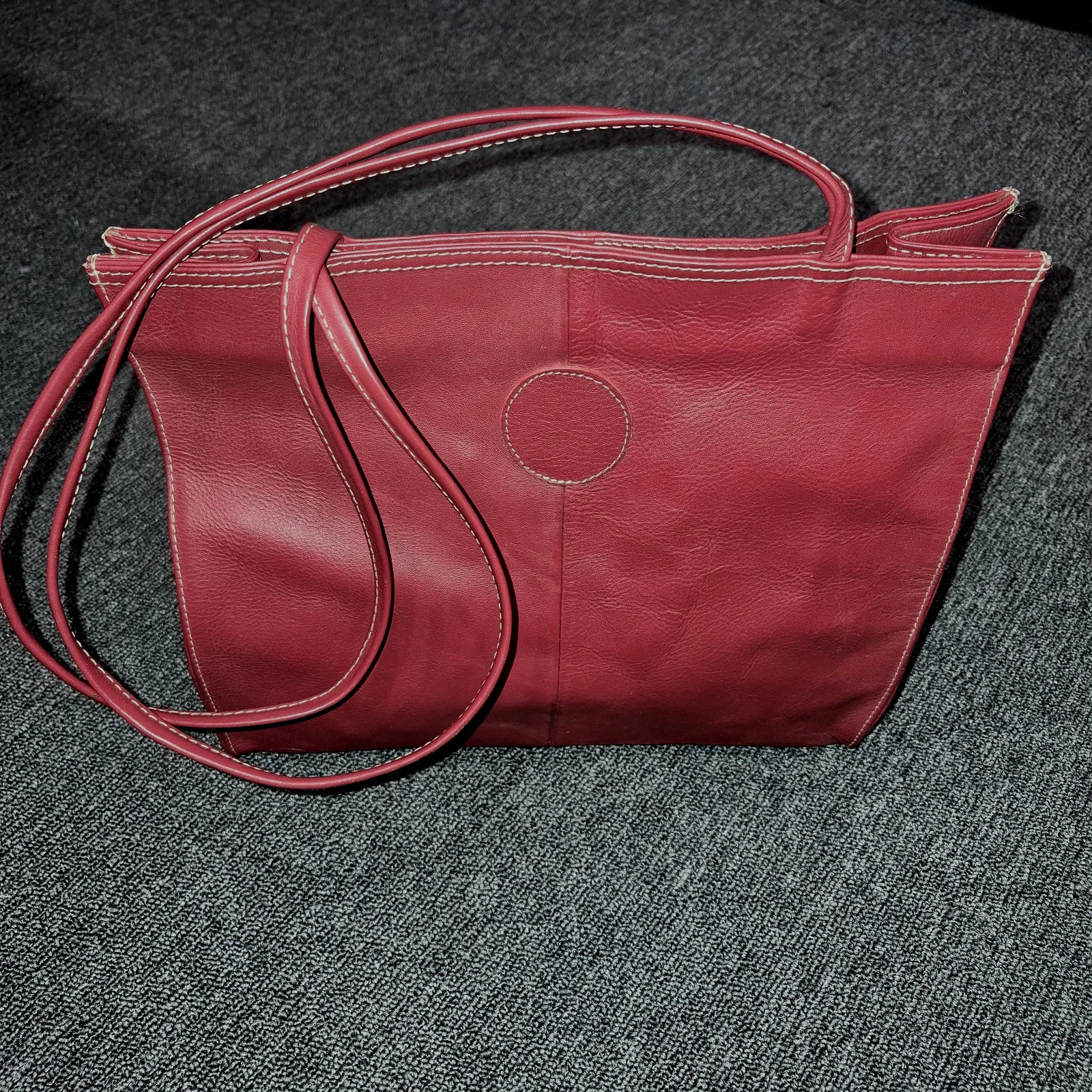 Piel Leather Tote Bag Large Handmade Red Magnetic Snap Shoul