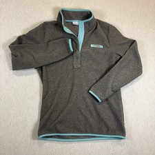 Columbia PFG 1/4 Snap Pullover Womens M Gray Turquoise Fleece Hiking Fishing