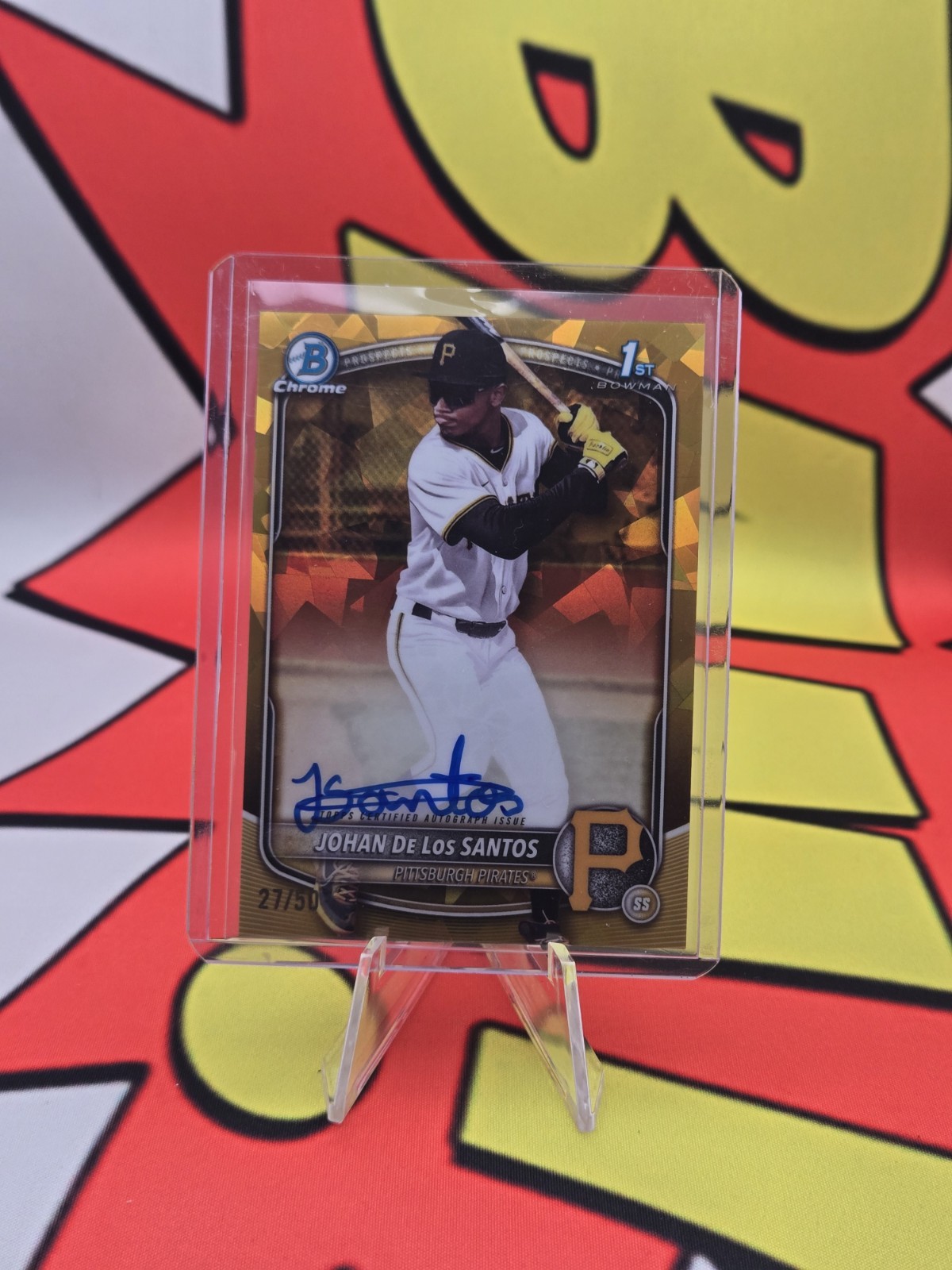 2025 Bowman Chrome Sapphire Johan De Los Santos Autograph Gold /50 1st Pirates