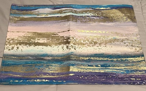 Set 4 Abstract Ocean Placemats Water Repellent Lavender Turquoise Pink Gold New - Picture 2 of 5