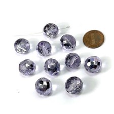 Lilac Silver coated Czech Fire Polished Round Faceted Glass Beads 14mm 10pcs