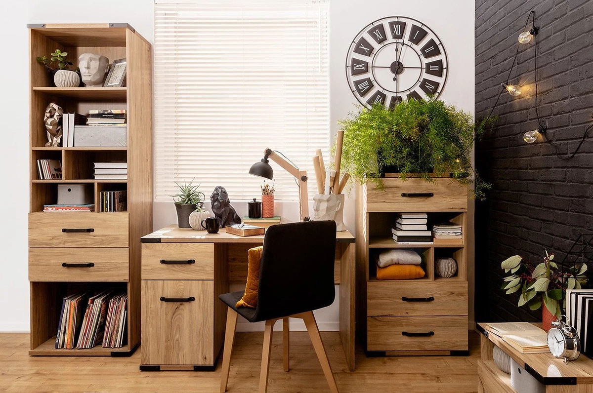 Study Home Office Furniture Set Desk Chest of Drawers Bookcase Oak