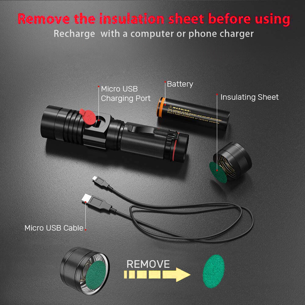 2x Super Bright Tactical Flashlight Rechargeable COB Torch Light