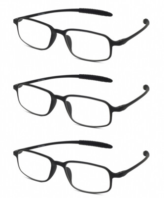 Calabria TR191 Flexie Sport Bendable Reading Glasses+2.50 Black 3 PACK Men Women