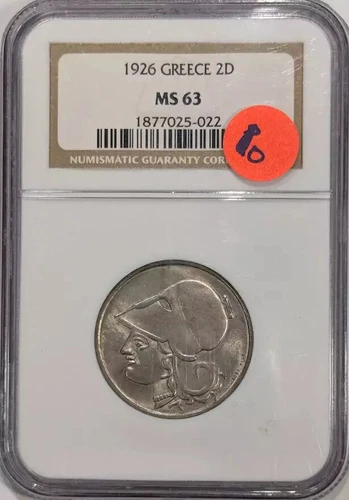 1926 GREECE 2 DRACHMAI NGC MS-63
