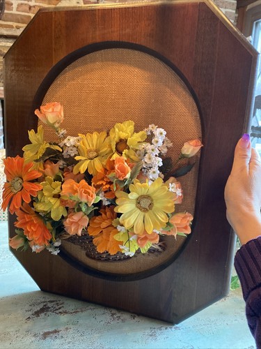 Vintage Retro Flower Power Wicker Basket Daisy Wall Wooden Plaque Decor MCM Boho - Picture 16 of 17
