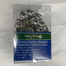 Merry Brite 20 Count Battery Operated Silver Bell LED Wire Lights, New in Box