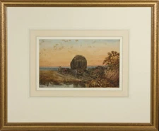 Early 20th Century Watercolour - Team of Horses Pulling a Wagon