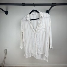 Women Blouse White Three Quarter Sleeves Size S Shirt