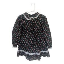 Vtg Girl  s Cottagecore Floral Dress Peter Pan Collar Lace Trim Size 6