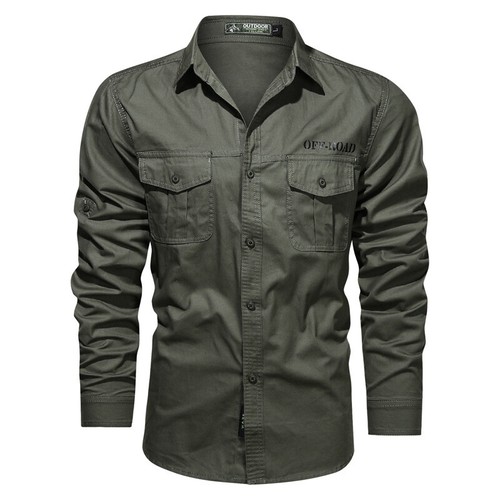 Mens Military Shirts Clothes Long Sleeve Pockets Army Cotton Casual Shirts Tops - Picture 4 of 19