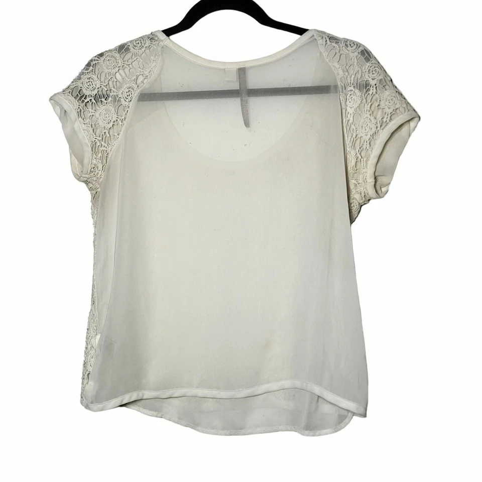 Top LC Lauren Conrad Mujer Blanco Crochet Encaje Talla Pequeña Coqueta Delicada Boho Foto 3 de 4