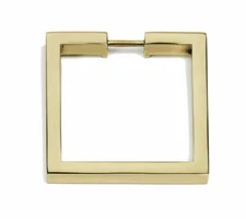 Alno Polished Brass 2.5 Inch Flat Square Ring Cabinet Pull with Square Mount