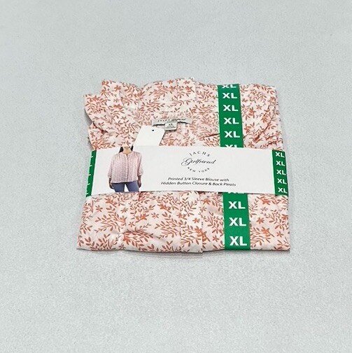 Jachs Women's Pink XL Printed 3/4 Sleeve Hidden Button Blouse