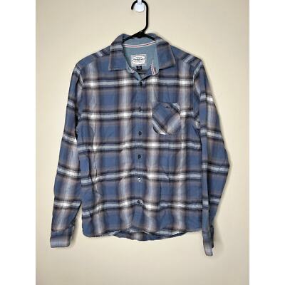 Men s Size Medium Flag & Anthem Blue White Black Plaid Button-Up Shirt