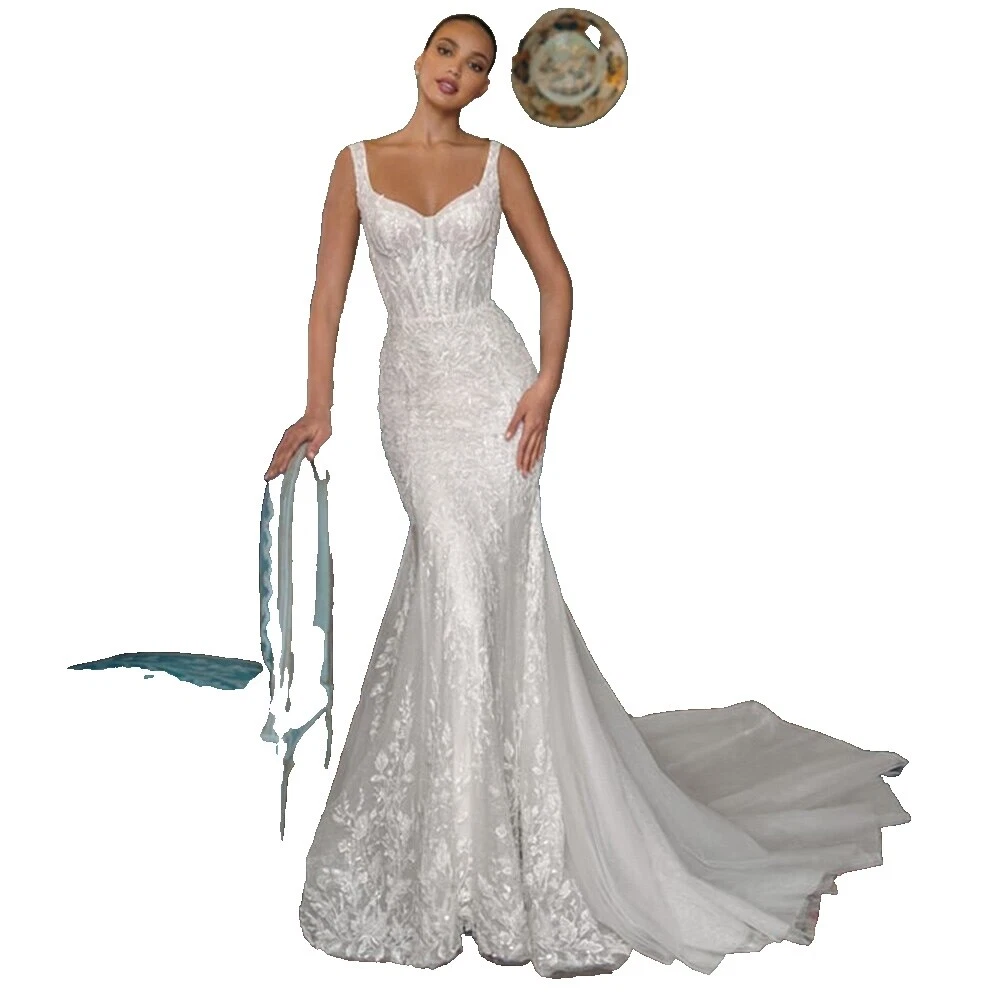 Boho Vestidos de Novia Encaje Sirena y trompeta