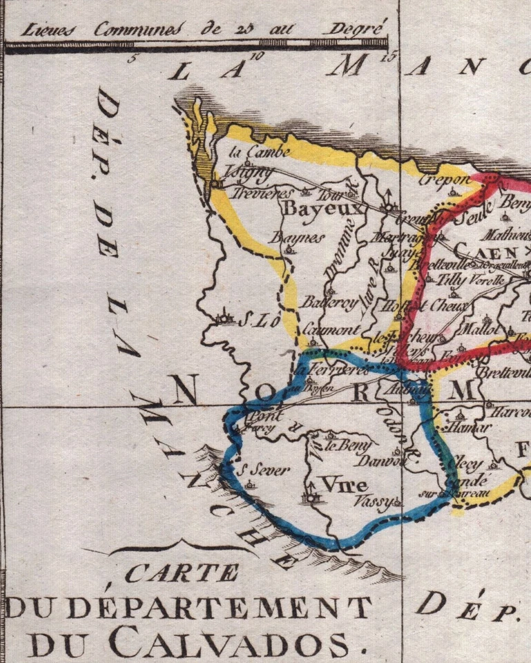 Carte Géographique XVIIIe Département Du Calvados 1793 Révolution Française - Photo 2/4